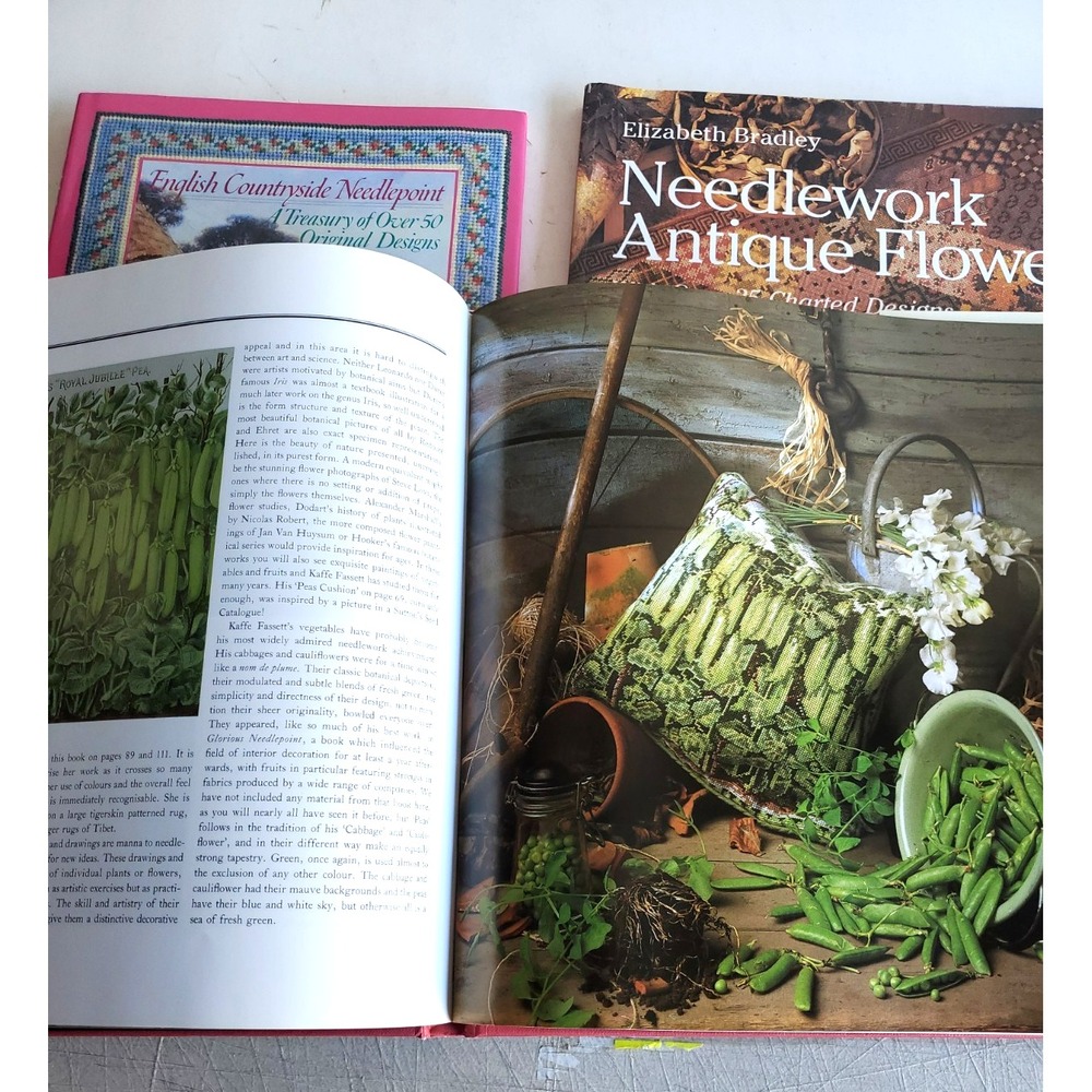 Needlepoint 3 HC books Victorian Needlecraft Flowers Fruit English Antique NOS